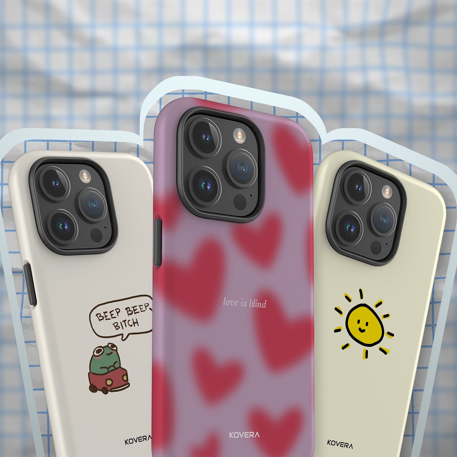 Ilustrované ochranné kryty na mobil s hravými kreslenými motívmi, ručne pôsobiace ilustrácie a pastelové farby z kolekcie Kovera